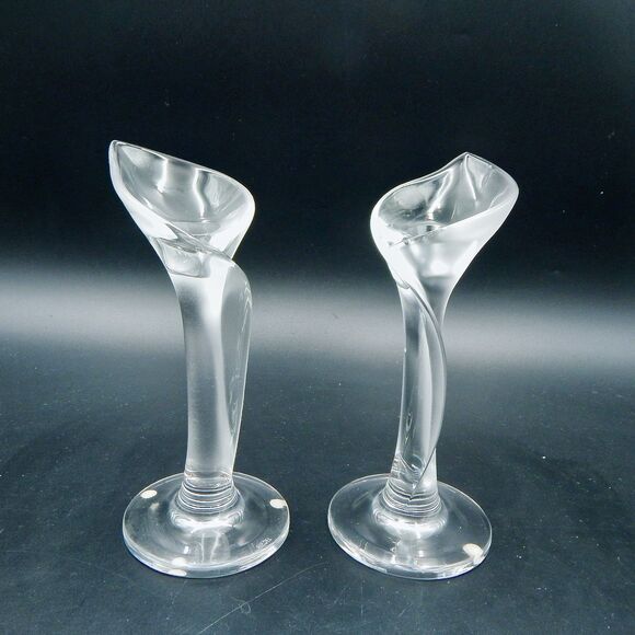 Riedel Crystal Calla Lily Candlestick Holder Pair 7-1/2 Inches Tall Frosted - Picture 1 of 8